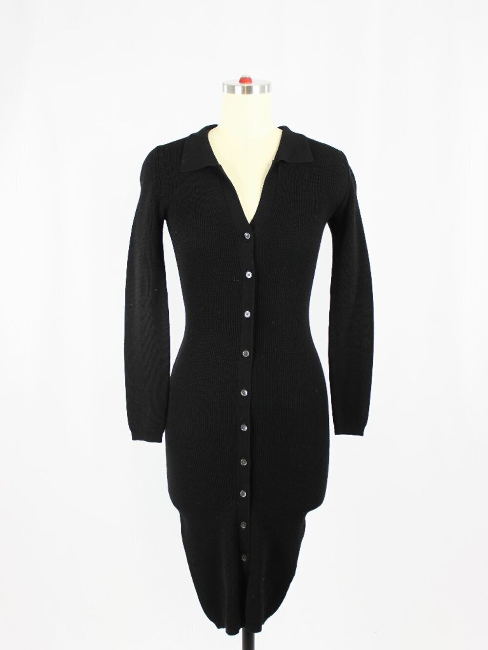 Aritzia WILFRED Cove Black Ribbed Knit V-Neck Long Sleeve Sweater Dress, Size XS - Picture 1 of 16